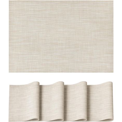 Artoid Mode Lot de 4 sets de table beiges en vinyle tissé PVC, lavables, résistants à la chaleur et antidérapants. (1/5)
