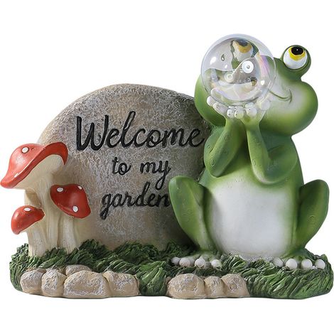 Lanterne Solaire Grenouille Résine Décor Jardin Statue Mignonne Éclairage Allée Extérieur (1/5)