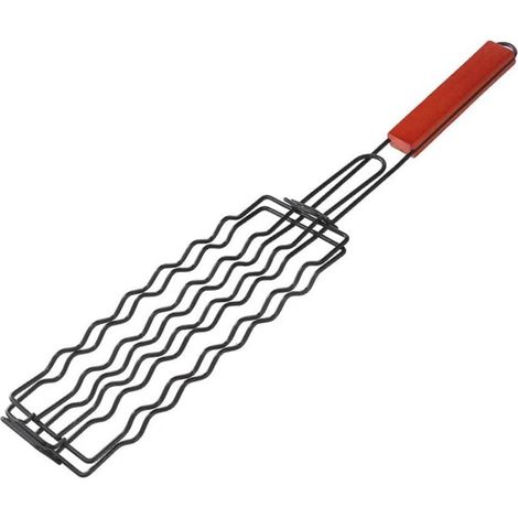 Panier à saucisses pour griller — Grille à saucisses en acier inoxydable avec poignée en bois, pour la cuisine et le camping (1/5)