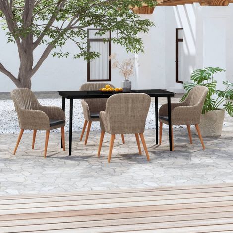 Ensemble de salle à manger de jardin avec coussins 5 pcs Marron 4 (1/5)