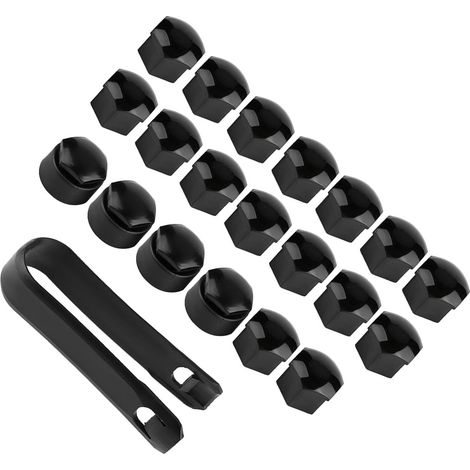 Écrou à molette couvre capuchons 20pcs, Cache écrou de roue 17mm, Bouchon de vis de protection pour jante auto, Accessoires anti-vol en nylon PA66, Noir (1/5)