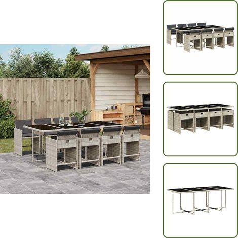 Mesa de jardín - vidaXL Set comedor de jardín 9 pzas cojines ratán sintético gris claro - Ratán sintético