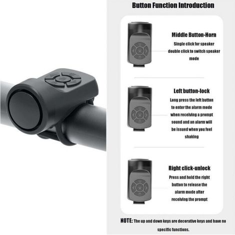 Sonnette de vélo électrique 120dB – Klaxon USB rechargeable avec alarme – Installation facile sur guidon – Plastique ABS durable