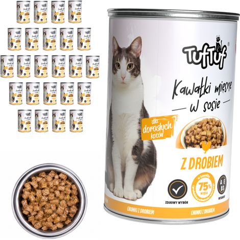 Pâtée pour chat TufTuf saveur volaille, 24 boîtes de 415 g, morceaux en sauce (1/3)