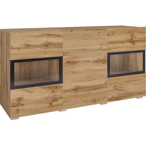 Cómoda Serodeu 101, Roble wotan, Con cajones y puertas, Número de cajones: 3, 70x132x39cm