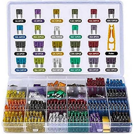 Kit de 300 fusibles à lames pour voiture, camion, automobile, fusibles moyens et petits, fusibles mixtes pour circuits de moto, avec boîte. (1/5)
