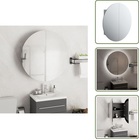 Badezimmerschrank mit Rundem Spiegel & LED Grau 54x54x17,5 cm - Badezimmermöbel - Badespiegel - Kosmetiktisch - LED Beleuchtung - Badschrank (1/5)