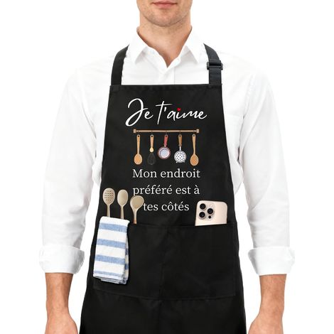 Tablier Cuisine Homme Femme Tablier Barbecue Homme Cadeau Noel pour Papa Maman Papy Mamie Couple Cadeau Crémaillère (1/5)