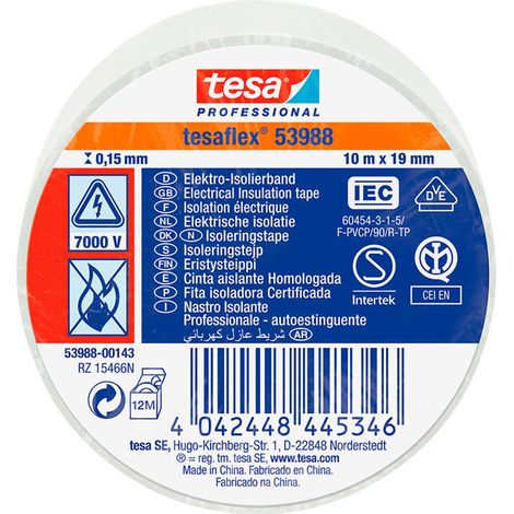 Cinta Aislante Homologada Blanca 10m x 19mm 53988 Tesa (1/2)