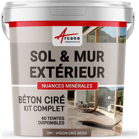 BETON CIRÉ: KIT KUNSTHARZ-BETONBESCHICHTUNG FÜR DRAUSSEN - Böden, Wände, Terrassen, Balkone, Treppen - Nerz-Grau-Beige - 2 m²-Kit (2 Schichten) (1/5)