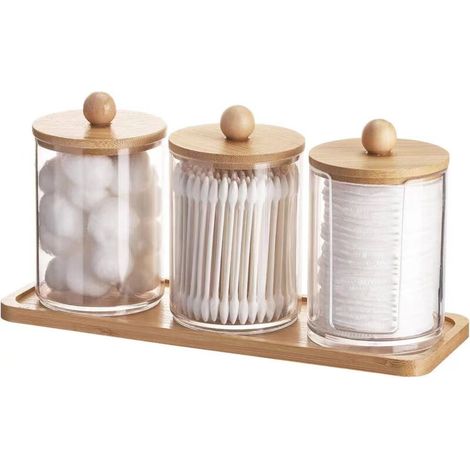Boîte de rangement pour cotons-tiges et disques démaquillants, organisateur cosmétique salle de bain, 3 godets ronds avec support