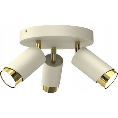 Beige Deckenleuchte, rundes Rohr, goldener GU10 LED-Spot (1/3)