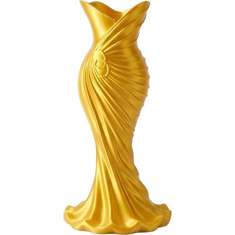 Vase sculptural imprimé 3D, design robe de soirée – minimaliste et élégant, parfait pour entrée-Jaune (1/5)