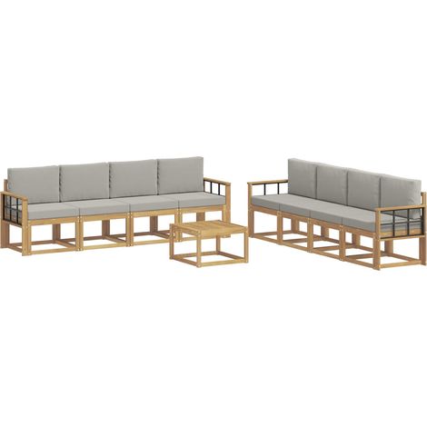 Set di divani da esterno 9 pz Bianco e Grigio Chiaro Poliestere vidaXL (1/5)