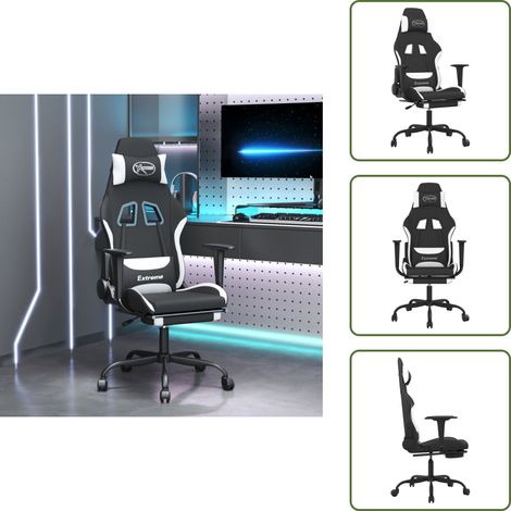 Silla de trabajo - vidaXL Silla gaming con reposapiés tela negro y blanco - Silla ergonómica