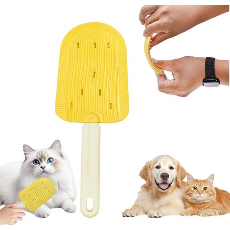 Peigne de massage pour animaux en forme de glace, brosse de toilettage double face pour chat, brosse « langue de chat » pour un toilettage facile et l'élimination des poils (Jaune) (1/5)