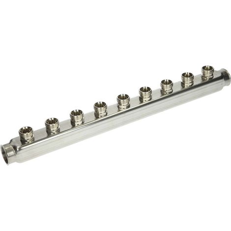 Collecteur chauffage inox pour radiateur, 9 circuits, femelle 1'' (26/34) - mâle 3/4'' EK (20/27) - Itap