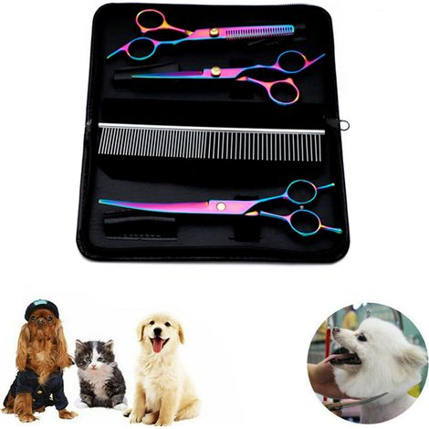 Ciseaux de toilettage professionnels pour chiens, forme incurvée, multicolores, pour la coupe et la finition à domicile.-AquaForge (1/5)