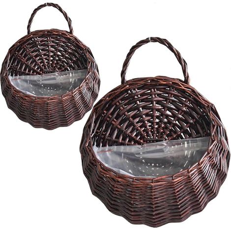 Lot de 2 jardinières suspendues vintage en rotin naturel pot mural pour plantes intérieur et jardin (1/5)