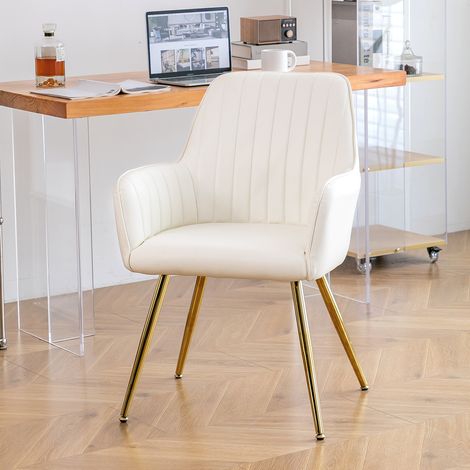 Lot de 2 chaises de salle à manger modernes en tissu avec accoudoirs et pieds métalliques dorés, mobilier de salle à manger luxueux pour salon, cuisine et salle de réception (1/5)