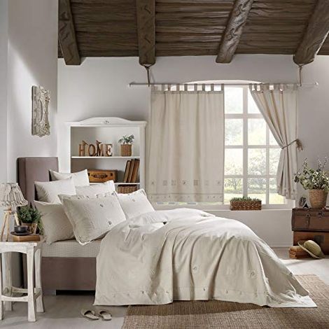 Parure de lit avec Housse de Couette et taies d'oreiller lit Simple Double King Size et Super King Size Écru Lin Simple (1/5)