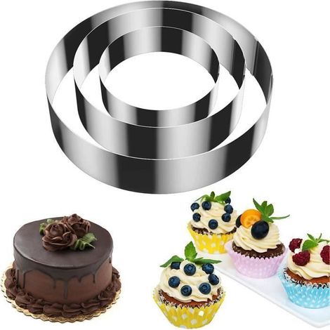 Moule à gâteau rond en acier inoxydable, lot de 3, 20/15/10 cm, hauteur 4,5 cm. (1/4)