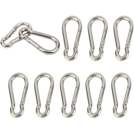Lot de 10 mousquetons en acier inoxydable 304 très résistants à ressort M4 4 cm Petit porte-clés pour clés, balançoire, camping, pêche, hamac (1/4)