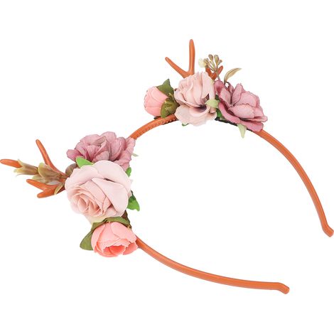 Couronne de fleurs bois de renne pour femme, serre-tête floral élégant pour fête, cosplay, mariage, Noël, rose foncé, accessoire de tête décoratif. (1/5)