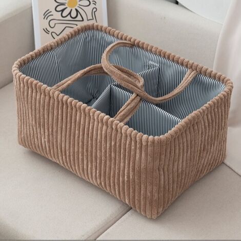 Panier de rangement pratique en velours côtelé avec poignées robustes pour l'organisation et la décoration de la maison, multi-compartiments, panier de rangement domestique (1/5)