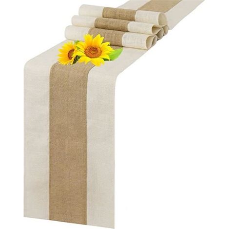 Chemin de Table en Jute, 5pcs 30 x 180cm Toile de Jute Ruban de Table Chemin de Table Décorations de Table Mariage Vintage (1/4)