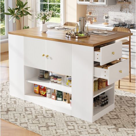 Mobile cucina isola centrale pieghevole 140 x 70 x 90 cm, MDF e metallo, bianco DESVIAE (1/5)