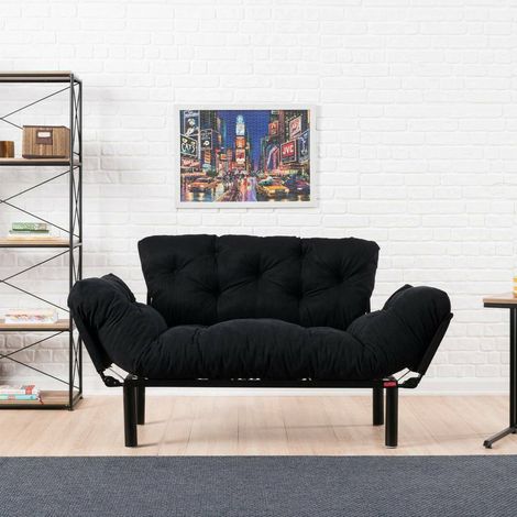 Sofá Cama 2 Plazas Guchol, Con Almacenamiento, Reclinable, Brazos, 155x70 cm Negro (1/5)
