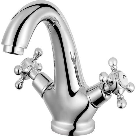 Vintage Chrome Swan Monobloc Basin Taps, simple trou double poignées mitigeur de bain en laiton antique salle de bains évier de navire robinet, Pont du Mont (1/5)