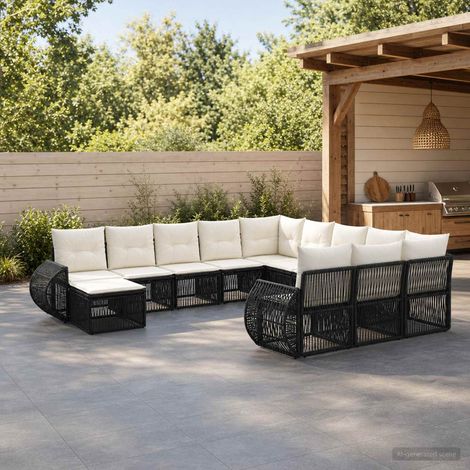 Ensemble canapé de jardin 12 pièces, 12 places, en polyrotin noir, design modulaire - PANGIVO (1/5)