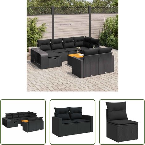 Gartenmöbel - 11-tlg. Garten-Sofagarnitur mit Kissen Schwarz Poly Rattan (1/5)