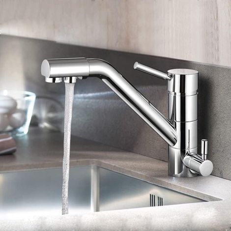 3 Wege Küche Armatur, Wasserfilter Wasserhahn mit 2 Hebel für Osmose Anlage Trinkwasserhahn, 3-in-1 (1/5)