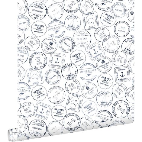 papier peint timbres de surf bleu foncé et blanc - ESTAhome (1/5)