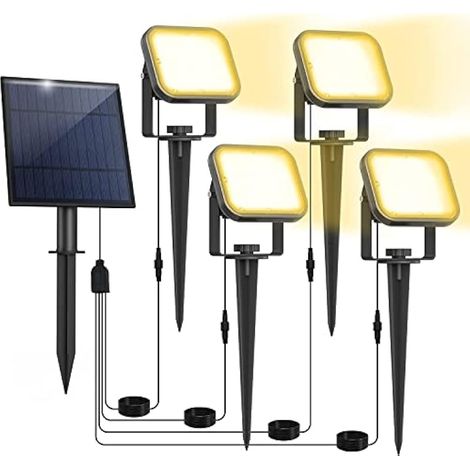 Spot Solaire Extérieur, 4 en 1 3000K Éclairage Extérieur Solaire Puissant, Auto ON/OFF, 2 Modes, Étanche IP65 Lampe Solaire Exterieur avec Piquet pour Jardin, Cour, Allée, Porche (1/5)