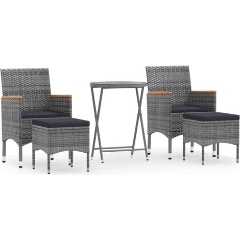 Maison Exclusive - Set Bistrot da Giardino 5pz Polyrattan e Vetro Temperato Grigio