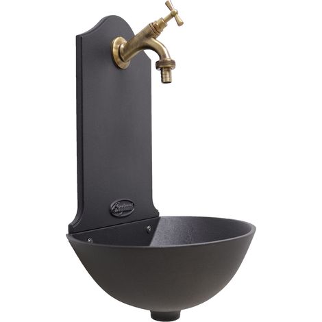 Fonderia Bongiovanni – Fontaine murale Malaga en fonte d'aluminium – Robinet en laiton bruni – Traitement anticorrosion – Dimensions 23x32cm