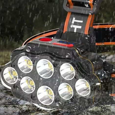 Lampe frontale étanche à chargement USB super lumineuse 8 LED lampe frontale rechargeable pour la marche nocturne, la randonnée, la pêche, (1/3)