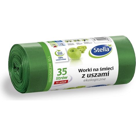 Müllsäcke mit Henkeln, ökologisch, 35 l, 15 Stück, grün, STELLA