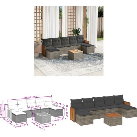 Salon de jardin 8 pcs avec coussins gris résine tressée - Ensemble Salon De Jardin - Meuble Extérieur - Jardin Design - Mobilier De Jardin - Set Salon - Home & Living (1/3)