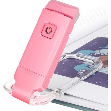 Lámpara de lectura LED con clip para libros, luz de lectura para la hora de dormir, luz suave y agradable para la vista, recargable por USB, 2 niveles de brillo para proteger los ojos, color rosa. (1/5)