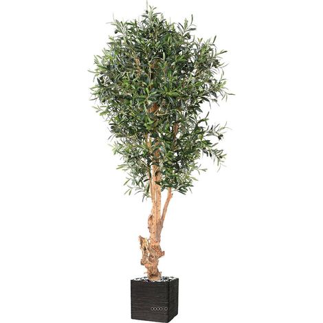 Olivier artificiel avec olives en pot tronc bois noueux H 210 cm Vert - dimhaut: H 210 cm - couleur: Vert (1/3)