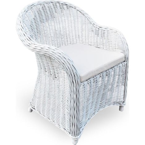 Sillón Roma en ratán natural trenzado blanco con cojín gratuito (1/5)