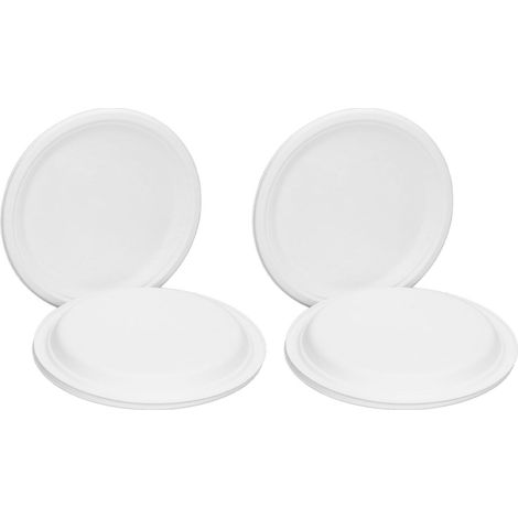 100 Stück ovale Einwegteller aus Pappe, 25 cm Durchmesser, weiß, kompostierbar, mikrowellengeeignet, gefriergeeignet, aus Zellstoff (1/5)