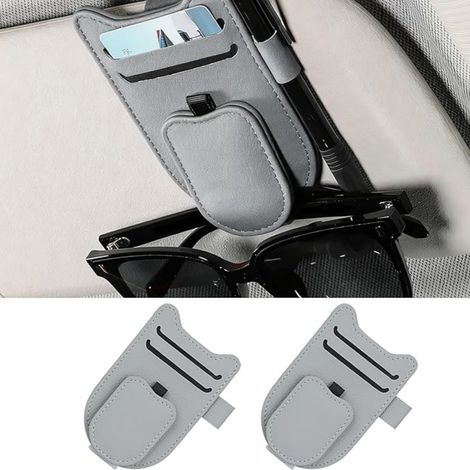2 Pièces Porte Lunettes pour Voiture, Magnétique Pare Soleil Voiture Accessory Clip, pour Lunettes de Soleil Carte Ticket - Gris (1/5)