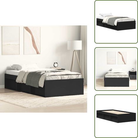 The Living Store Bettgestell Schwarz 90x200 cm - Schlafzimmermöbel - Bettgestell - Doppelbett - Massivholzmöbel - Modernes Design (1/5)