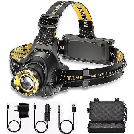 Lampe frontale LED 990 000 lm, rechargeable, zoomable, prise US (1/5)